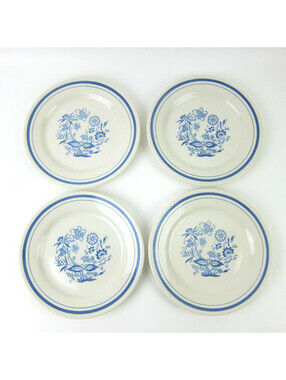 Vintage Oxford Blue Onion Salad Plates 7.25" Stoneware Made in Brazil Lot of 4